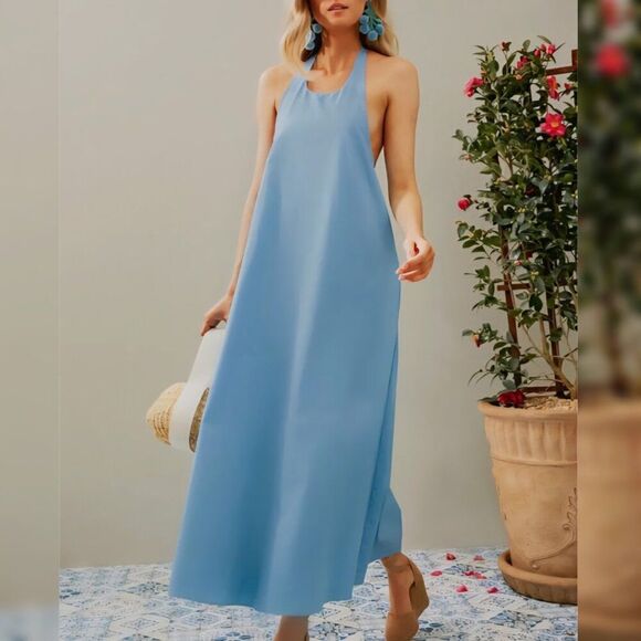 Tuckernuck XL - Pomander Place Breakers Blue Lyle Halter Dress NWOT